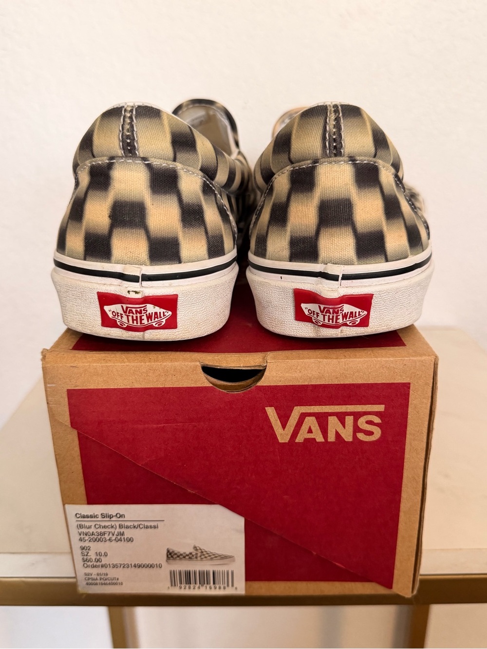Vans Slip-On “Blur Check” in Black & Cream ~ men’s size 10 - Picture 3 of 4